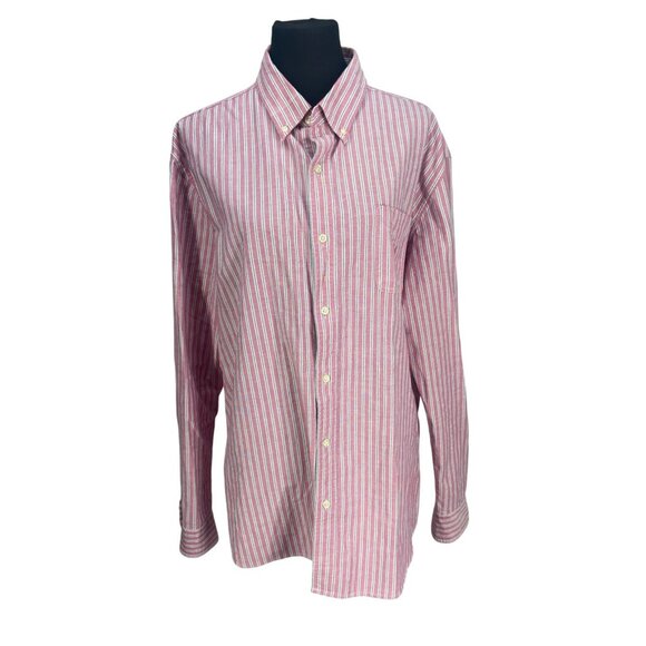 Chaps Mens Button Down Stretch Oxford Long Sleeve Pink Striped‎ Shirt XXL - Picture 1 of 9